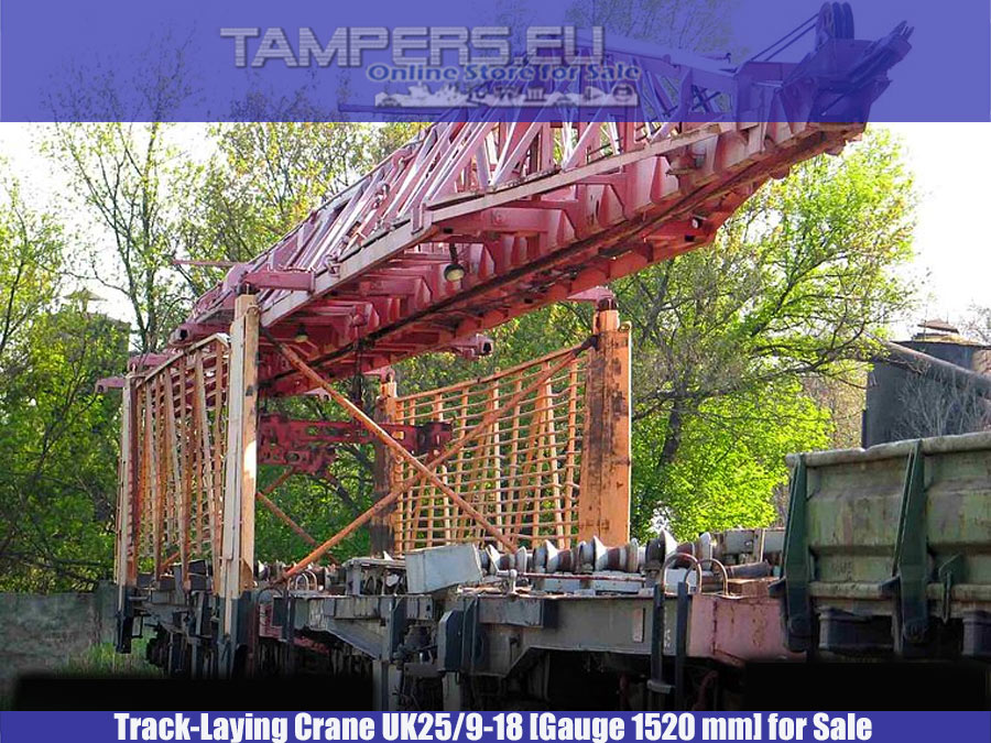 Пътеполагащ ЖП кран УК-25/9-18 + платформа МПД (1985* година, междурелсие: 1435 мм) за Продажба